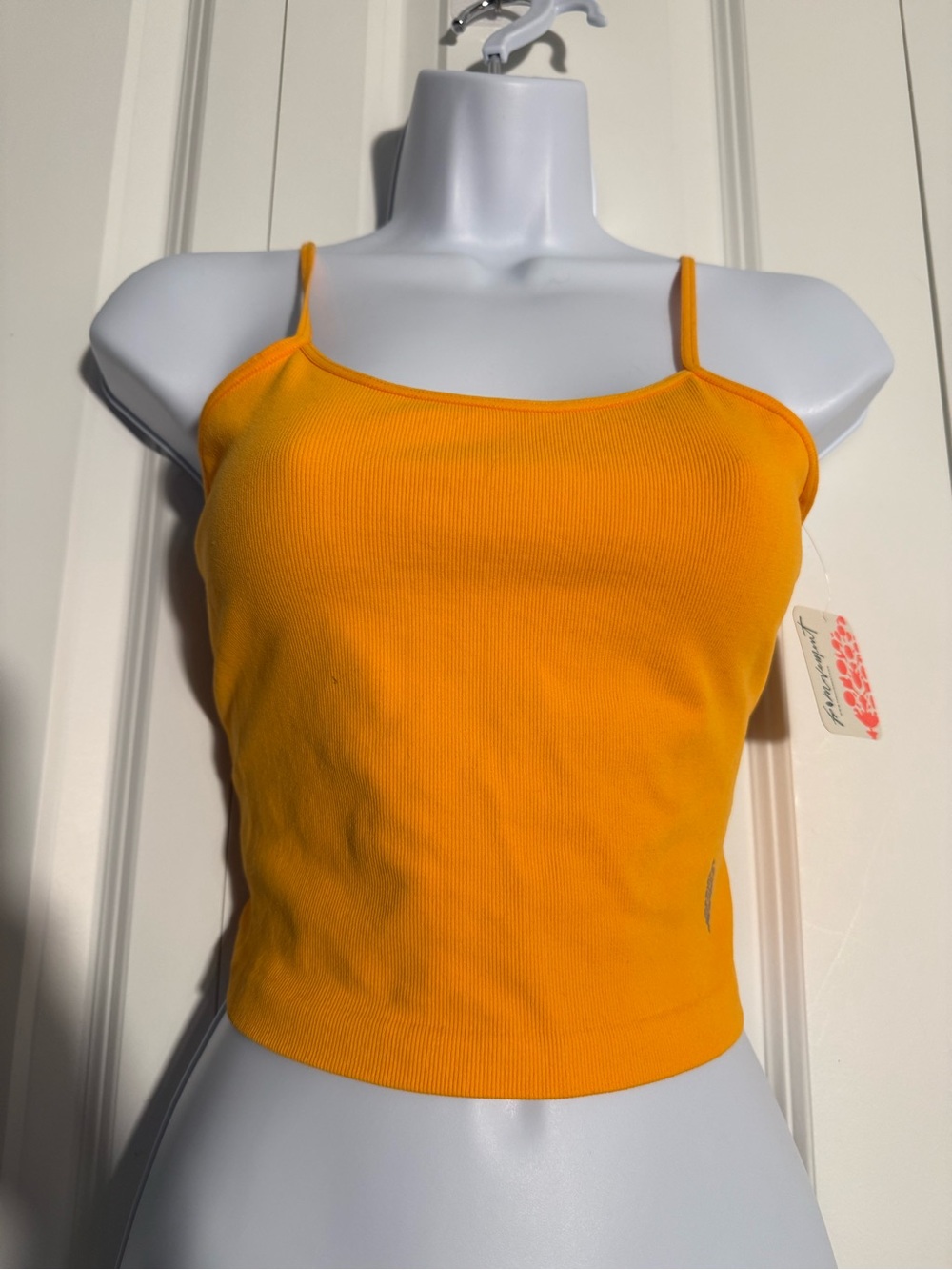 Free People Vibrant Orange Ribbed Spaghetti Strap Crop Tank - Picture 4 of 5